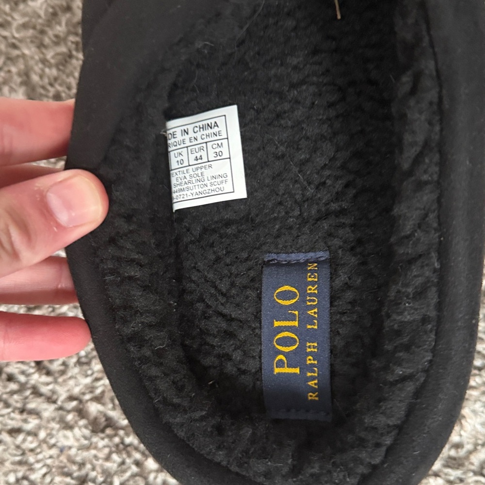 Ralph Lauren Black Men’s Bear Embroidered Slippers NWT - Picture 3 of 5